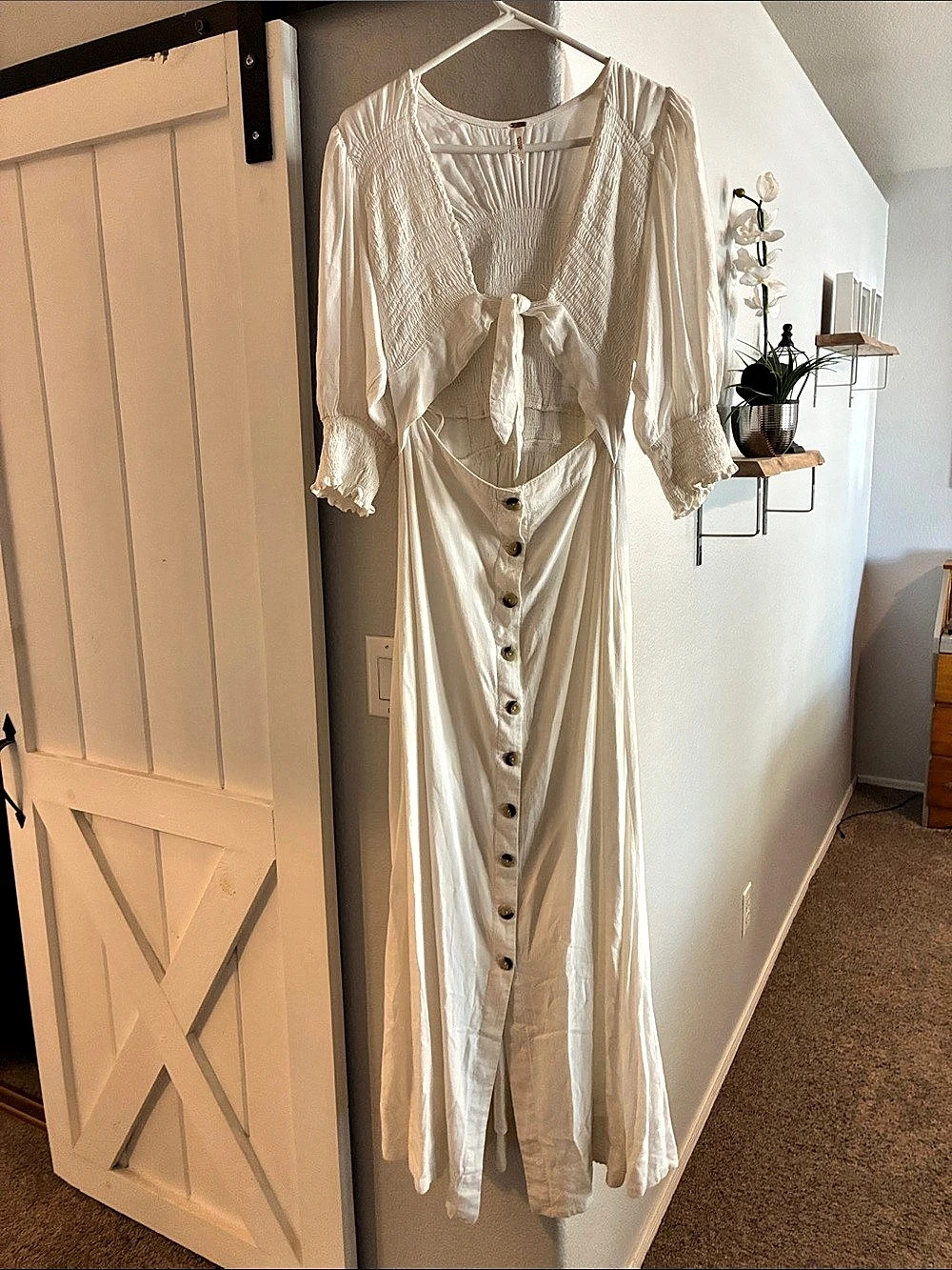 Free People Victoria Button Front Maxi Dress White Smocked Maxi Dress Size Small